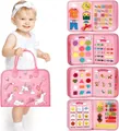 Pink felt busy board for toddlers featuring unicorn design and Montessori activities - Multi-Page Handheld Style - Pink / 44x28cm
