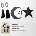 Kit decorativo da appendere al muro con stella e luna in legno nero con nappe e perle - Ms9835 (due Per Set) (kit Di Materiali)
