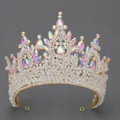 Couronne baroque vintage dorée ornée de cristaux AB irisés et de perles claires - Couronne De Beauté De Luxe Ab Diamond Ts-j3245gab