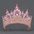 Magnifique diadème de mariée baroque vintage avec des cristaux roses sur métal doré - Couronne De Beauté De Luxe En Diamant Rose Ts-j3245gpink