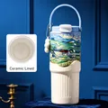 Van Gogh art style 710ml insulated coffee tumbler with ceramic liner for car use - 24oz / Van Gogh Pastoral Series (Ceramic Coated) / Sky Blue