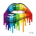 Rainbow lip tattoo sticker with dripping effect, waterproof design for sports events - Rainbow Dripping Lips (CE-232) / 60X60mm