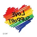 Waterproof rainbow heart temporary tattoo sticker with mirrored LOVE SUPPORT text, SKU CE-247 - Love Support Rainbow Heart (CE-247) / 60X60mm