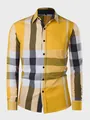 Chemise homme en pur coton à manches longues et motif à carreaux jaune et vert - S / Jaune