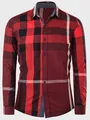 Chemise classique à manches longues pour hommes en coton avec motif à carreaux rouge noir - S / Rouge