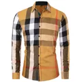 Chemise boutonnée à manches longues en coton pour hommes avec un motif à carreaux kaki - S / Jaune Terre