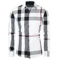 Chemise à manches longues pour homme en coton à grands carreaux noir et bordeaux - S / Blanc