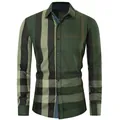 Chemise haut de gamme pour hommes en coton à manches longues, motif à carreaux verts - S / Vert Militaire