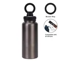 Gunmetal 1L stainless steel water bottle with integrated magnetic phone mount lid - 1 L / Metallic Black