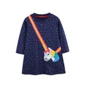 Robe à manches longues bleu marine pour fille avec étoiles dorées et appliqué licorne - 6 ans (120cm) / Bas / Étoiles Bleu Marine (1639)