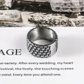 Vintage titanium steel woven pattern ring for men in a retro punk aesthetic design - US Size 7