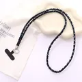 High-end frayed denim crossbody phone lanyard strap with silver sequins in dark blue finish - Crossbody Chain / Navy Blue (K5181)