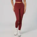 Professional high-waisted butt lifting fitness leggings in maroon breathable fabric - S / Bottoms / Red Bean