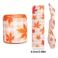 6.3cm wide Thanksgiving ribbon with orange maple leaf and gingham pattern - Plaid Maple Leaf