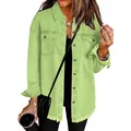 Womens stylish lime green denim shirt jacket with a unique frayed hem for street fashion - S / Tops / Fruit Green
