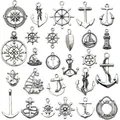 Set of 20 vintage silver nautical charms featuring anchors and ship wheels for jewelry making - Nautical Series Value Pack (M66) / Set of 52 (2 Each of 26 Styles) / Antique Silver