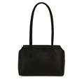 Elegante borsa a spalla in pelle martellata nera con design minimalista capiente. - Nero