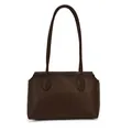 Borsa a spalla minimalista in pelle martellata marrone scuro da donna con manici lunghi - caffè