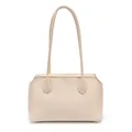 Elegante borsa a spalla grande minimalista in pelle martellata beige per donna - Bianco Sporco