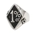 Retro-Silberring aus Titanstahl mit rautenförmigem 1%er-Biker-Motiv für Herren - US 7 / Stahlfarbe