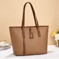 Grand sac cabas marron minimaliste pour femme fabriqué en similicuir de haute qualité - Khaki Foncé