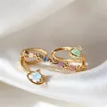 Elegant sweet zircon open adjustable ring with gold floral and star planet motif - Adjustable Open / Star Planet Flower (JZ057)