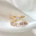 Elegant sweet adjustable flower ring with iridescent zircon and purple floral accents - Adjustable Open / Double Layer Flower Iridescent (JZ049)