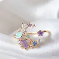 Sweet gold adjustable open ring featuring colorful zircons and moon star design motifs - Adjustable Open / Multicolor Moon Star (JZ062)