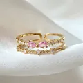 Sweet adjustable gold-plated ring with sparkling pink zirconia bow motif on silk backdrop - Adjustable Open / Pink Teardrop Bow (JZ048)