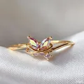 Elegant golden butterfly open ring featuring iridescent stones and zircon accents - Adjustable Open / Aurora Butterfly Shape (JZ060)
