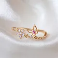 Elegant gold butterfly and flower adjustable ring with pink and lavender zircons - Adjustable Open / Butterfly Pink Purple Flower (JZ033)