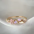 Sweet gold adjustable ring featuring pink and purple zircon flower and bow designs - Adjustable Open / Pink Purple Flower Bow (JZ039)
