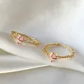 Elegant gold-plated adjustable ring featuring a pink heart zircon and a textured band - Adjustable Open / Pink Heart Love (JZ046)