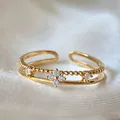 Elegant gold-plated adjustable open ring featuring sparkling zircon flower design for women - Adjustable Open / Double Layer Zirconia Small Flower (JZ055)