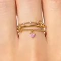 Elegant gold adjustable layered heart charm ring with sparkling pink zircon for women - Adjustable Open / Pink Heart Multi-layer Stacked (JZ043)