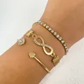 Elegantes goldenes Unendlichkeitssymbol Armband-Set mit Herz-Manschette und Strass - Herz Unendlichkeit Tennis 3-teiliges Set(30386-bra-G)