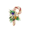 Christmas candy cane enamel brooch with sparkling rhinestones and festive colored gems - QT0878 Candy Cane
