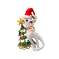 Christmas brooch featuring white cat wearing Santa hat and colorful crystal tree - DW0908 Christmas Cat and Tree (DW0908)
