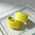 Vintage style bright yellow resin chunky hoop earrings with polished gold metal trim - 2607075B Yellow Ear Hoops