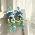 Vintage style cute blue doll cat-hoodie earrings with translucent sparkly glitter orbs - 2607067 Blue Cartoon Doll Earrings