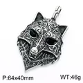 Vintage Norse mythology wolf head pendant in stainless steel, 64x40mm dimensions - Viking Wolf Head Pendant (KP118684-LU) / Pendant Only (No Chain)