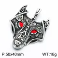 Norse mythology wolf head pendant with red crystal eyes, stainless steel, 50x40mm - Red Eye Viking Wolf Pendant (KP118806-LU) / Pendant Only (No Chain)