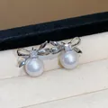 Elegant silver bow earrings with sparkling zircon and white pearl drop for women - 54 Silver Post (Bowknot With Round Artificial Pearl) / Silver