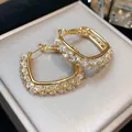 Elegant U-shaped gold plated hoop earrings with brilliant zircon stones for women - 15 Ear Ring (Gold Pave U-shaped Bag Design) / Gold
