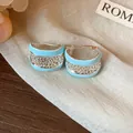 Elegant U-shaped light blue enamel hoop earrings with textured silver center design - 19 Ear Buckle (Sky Blue Enamel) / Silver-Blue