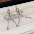 Elegant pearl bow-knot earrings with zircon, real gold plated niche design - 46 Silver Post (Bowknot Pave Artificial Pearl) / Gold-White