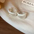 Elegant U-shaped hoop earrings with white enamel and hollow lattice pattern - 21 Ear Buckle (White Enamel Hollow) / Silver-Beige
