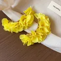 Handmade vibrant yellow fabric flower hoop earrings with premium gold-plated finish - 25 Silver Post (Yellow Fabric Flower Earrings) / Gold-Yellow