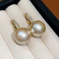 Elegant champagne textured pearl U-shape gold plated hoop earrings with sparkling zirconia - 44 Silver Post (Textured Artificial Pearl Huggie) / Gold - Champagne