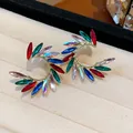 Gold plated stud earrings with colorful radiant zircon stones in a crescent design. - 50 Silver Post (Colorful Marquise Zirconia Radial) / Gold-Multicolor